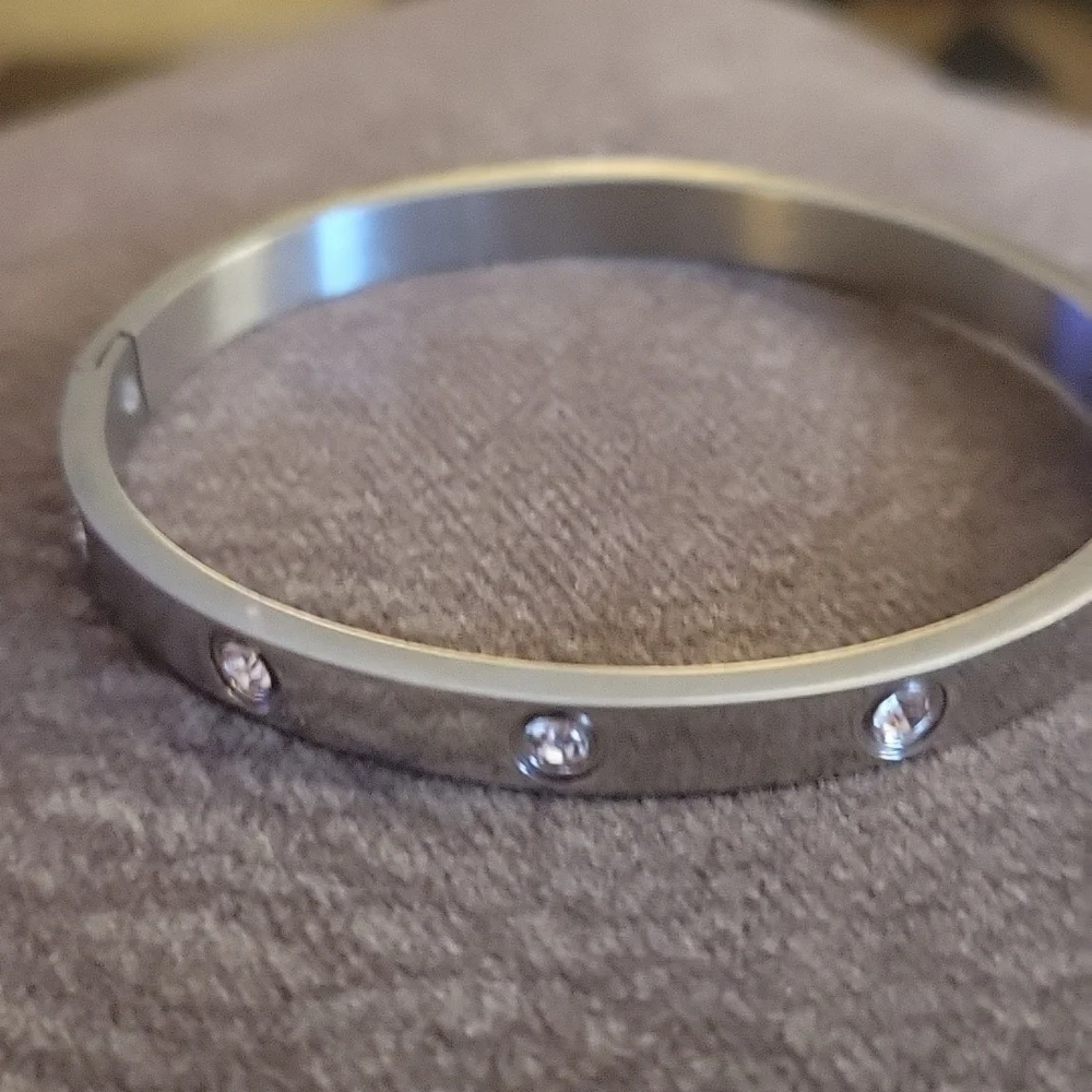 Stainless Steel Punk Rhinestone Clamper Bracelet